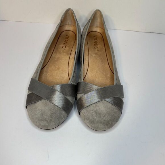 Vionic Gray Strappy Slip On Ballet Shoes Womens Designer Comfort - Picture 2 of 6